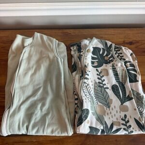 Set of 2 Yoofoss Sleep Sacks XL 18-24 Months 100 Cotton Green Leaves Print